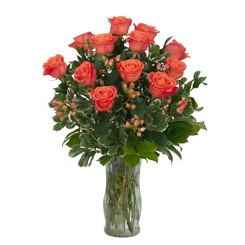 Orange Roses and Berries Vase from Walker's Flower Shop in Huron, SD