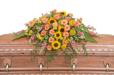 Heaven's Sunset Casket Spray from Walker's Flower Shop in Huron, SD