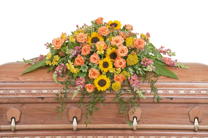 Heaven's Sunset Casket Spray from Walker's Flower Shop in Huron, SD